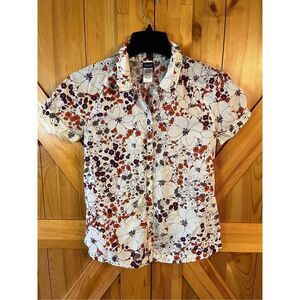 Patagonia Floral Button-Up Blouse - White, Orange, Purple